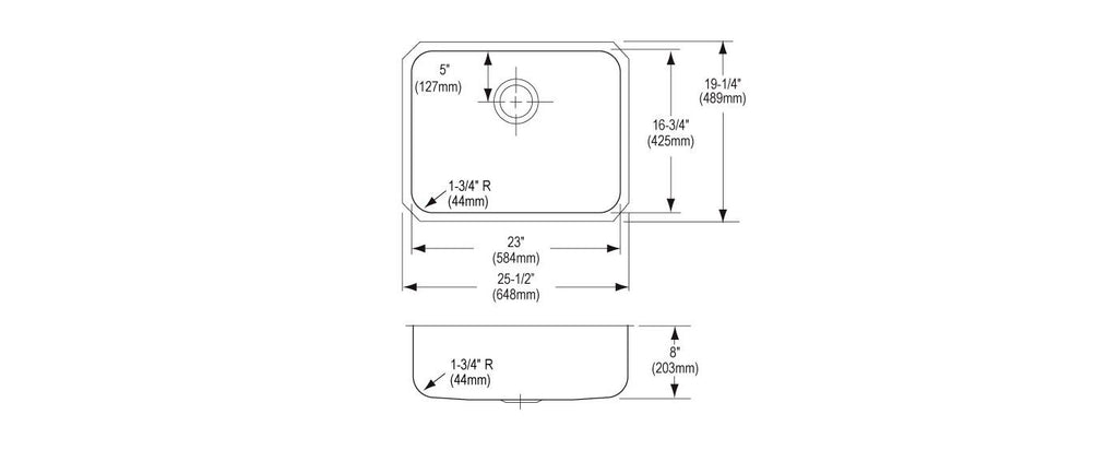 Elkay Tarja Lustertone® Classic Acero Inoxidable 25-1/2" x 19-1/4" x 8" de Un Tazón Bajo Cubierta — vista de producto