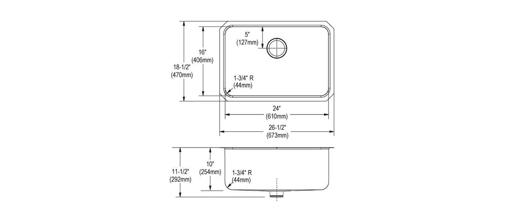 Elkay Tarja Lustertone® Classic Acero Inoxidable 26-1/2" x 18-1/2" x 10" de Un Tazón Bajo Cubierta with Perfect Drain® — vista de producto
