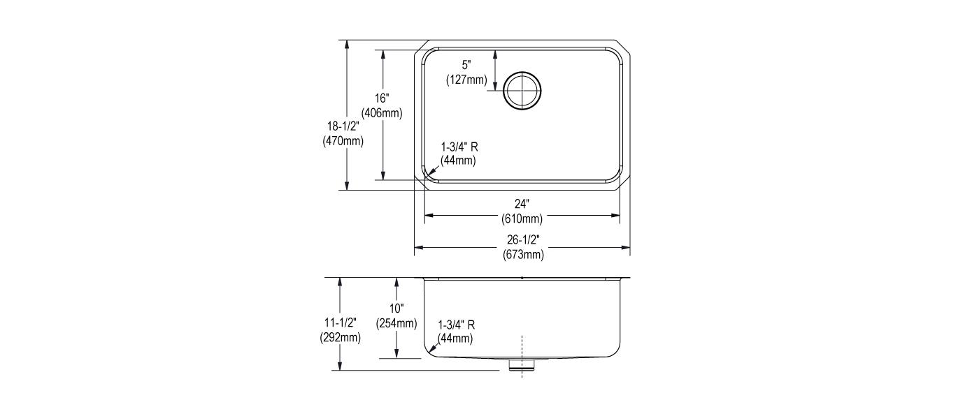 Elkay Tarja Lustertone® Classic Acero Inoxidable 26-1/2" x 18-1/2" x 10" de Un Tazón Bajo Cubierta — vista de producto