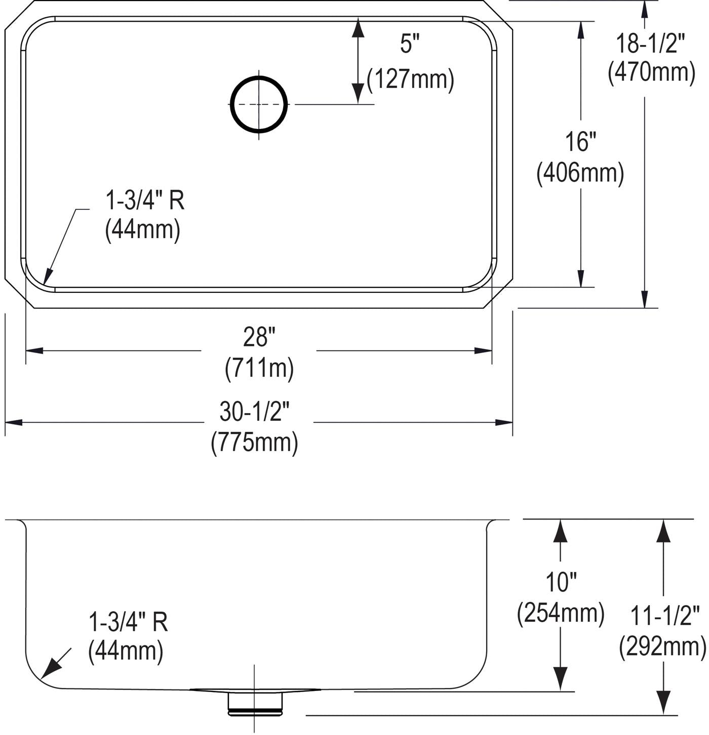 Elkay Tarja Lustertone® Classic Acero Inoxidable 30-1/2" x 18-1/2" x 10" de Un Tazón Bajo Cubierta with Perfect Drain® — vista de producto
