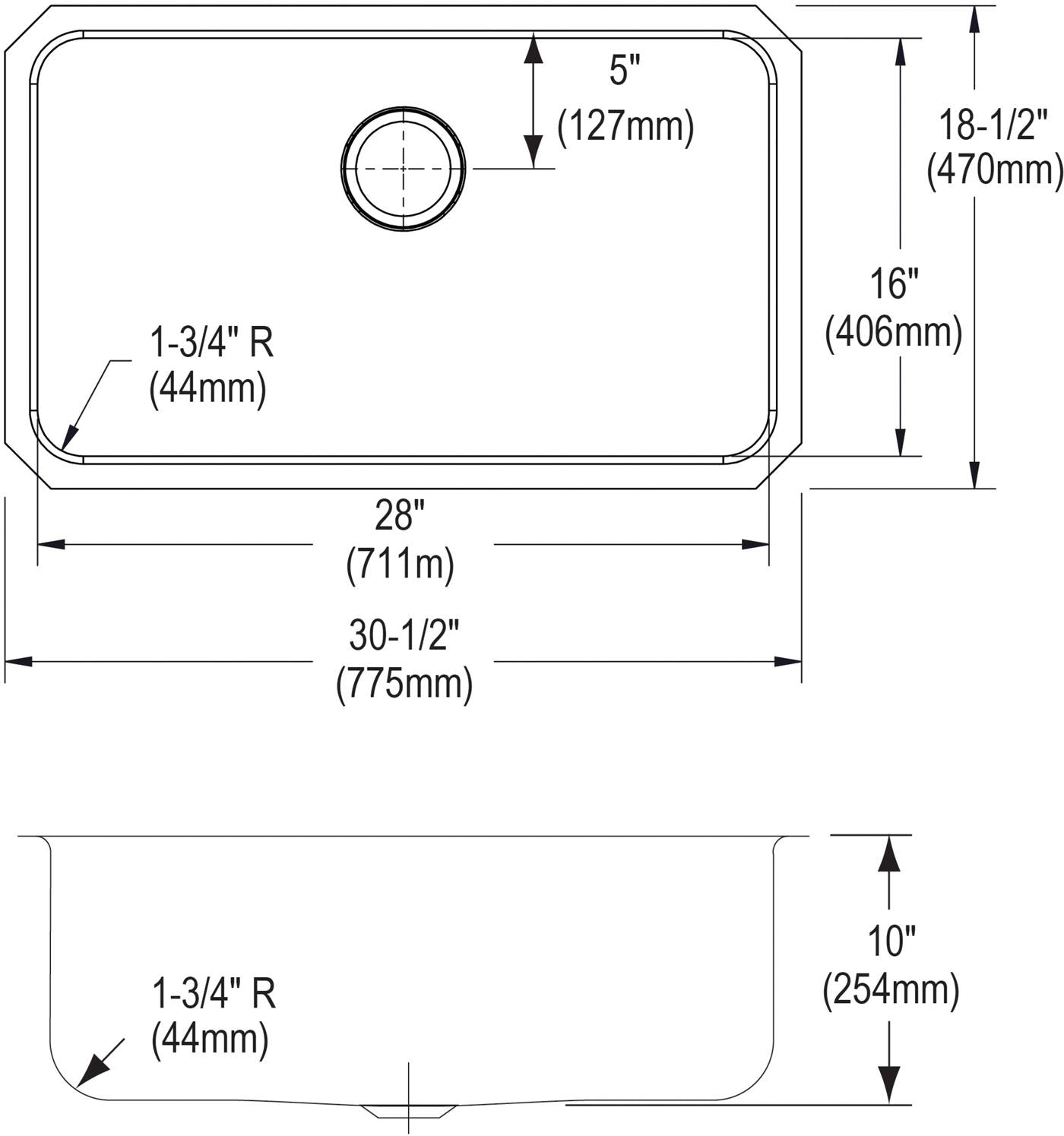 Elkay Tarja Lustertone® Classic Acero Inoxidable 30-1/2" x 18-1/2" x 10" de Un Tazón Bajo Cubierta — vista de producto