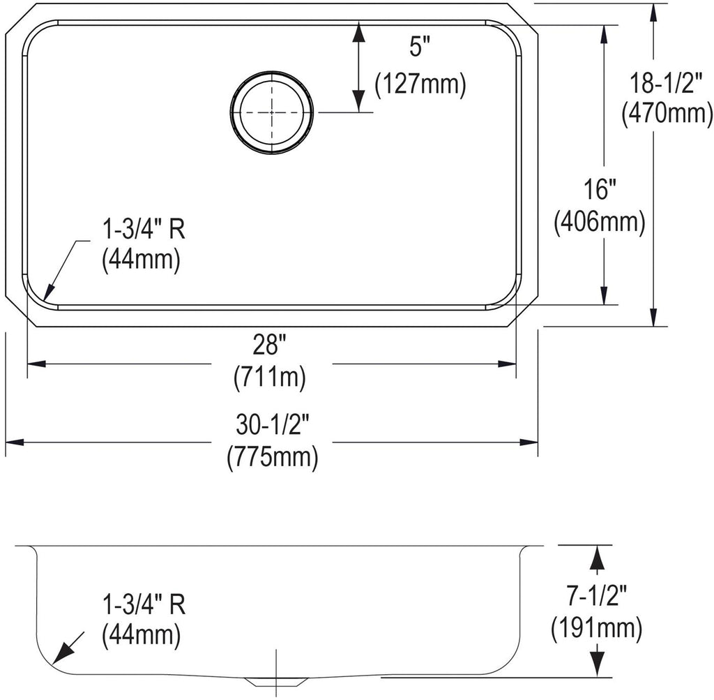 Elkay Tarja Lustertone® Classic Acero Inoxidable 30-1/2" x 18-1/2" x 7-1/2" de Un Tazón Bajo Cubierta — vista de producto