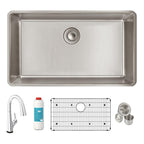 Elkay Tarja Lustertone Iconix® Calibre 18 Acero Inoxidable 32-1/2" x 19-1/2" x 9" de Un Tazón Bajo Cubierta (Kit con Llave Filtrada) — ambiente de cocina