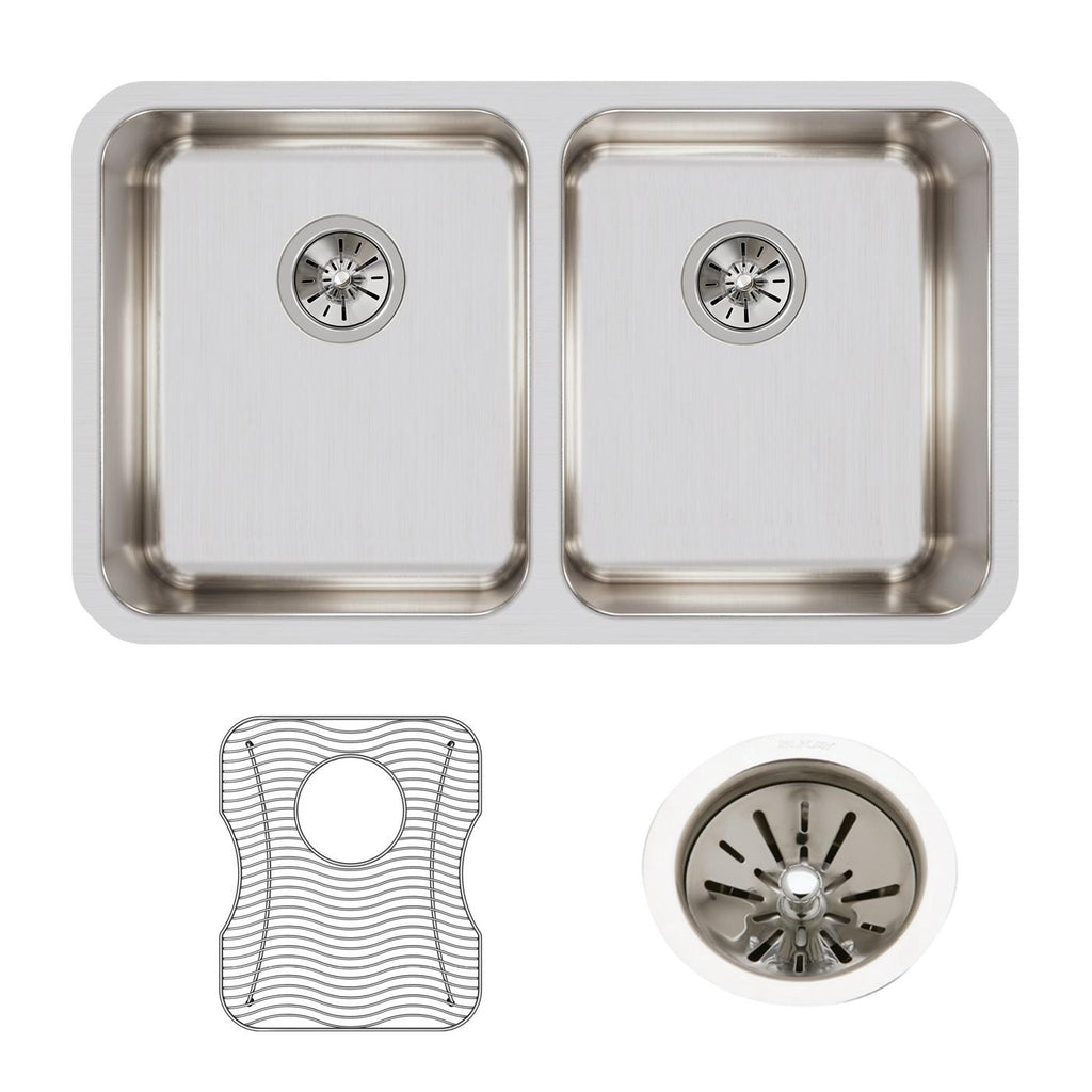 Elkay Tarja Lustertone® Classic Acero Inoxidable 30-3/4" x 18-1/2" x 10" de Dos Tazones Iguales Bajo Cubierta (Kit) with Left Drain — ambiente de cocina