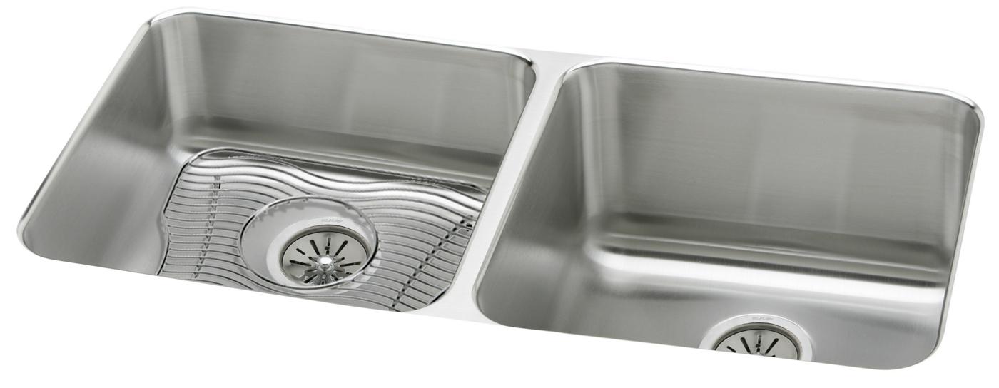 Elkay Tarja Lustertone® Classic Acero Inoxidable 30-3/4" x 18-1/2" x 10" de Dos Tazones Iguales Bajo Cubierta (Kit) with Left Drain — vista de producto