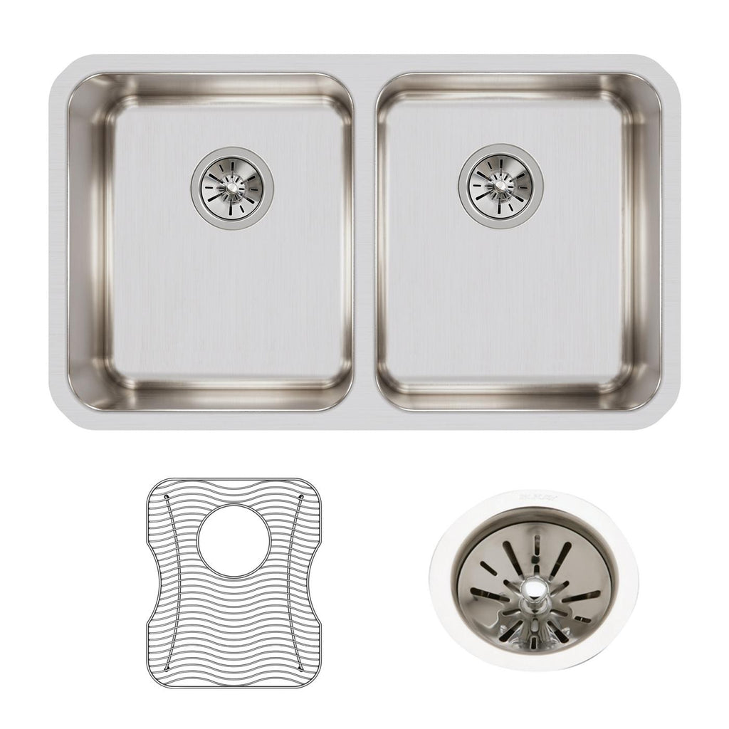 Elkay Tarja Lustertone® Classic Acero Inoxidable 30-3/4" x 18-1/2" x 10" de Dos Tazones Iguales Bajo Cubierta (Kit) with Right Drain — ambiente de cocina