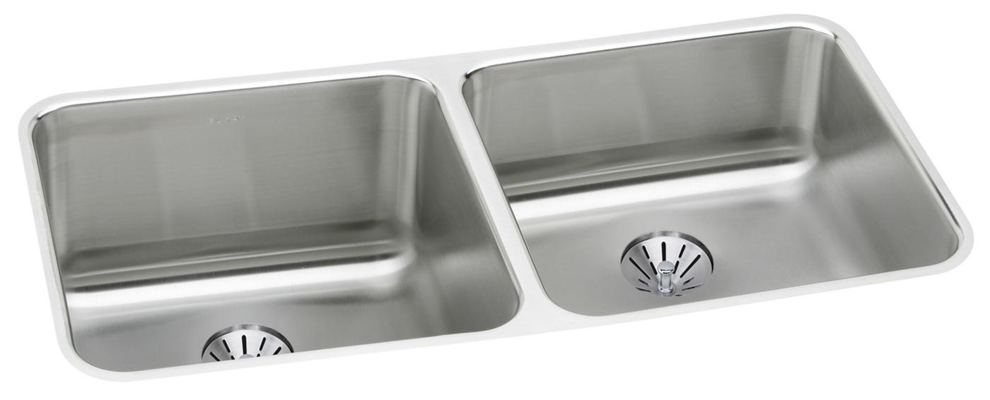 Elkay Tarja Lustertone® Classic Acero Inoxidable 30-3/4" x 18-1/2" x 10" de Dos Tazones Iguales Bajo Cubierta with Right Perfect Drain® — vista de producto