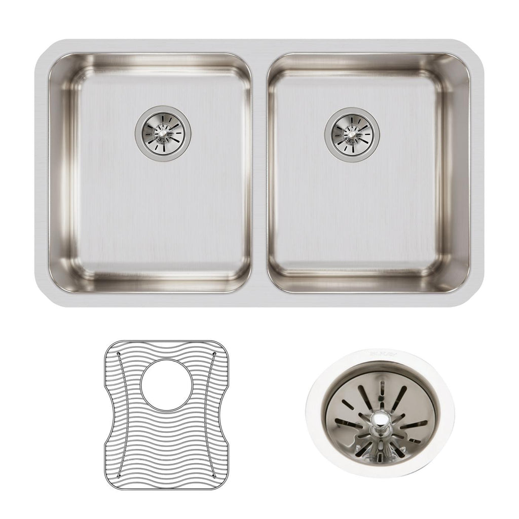 Elkay Tarja Lustertone® Classic Acero Inoxidable 30-3/4" x 18-1/2" x 7-7/8" de Dos Tazones Iguales Bajo Cubierta (Kit) — ambiente de cocina