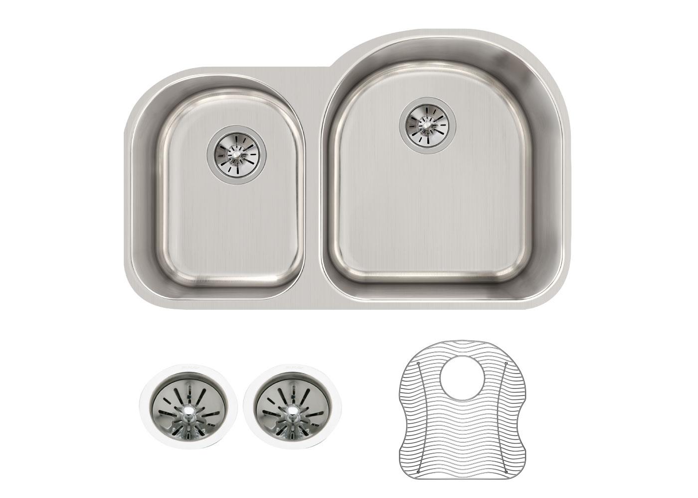 Elkay Tarja Lustertone® Classic Acero Inoxidable 31-1/4" x 20" x 10" Offset 40/60 de Dos Tazones Bajo Cubierta (Kit) — vista de producto