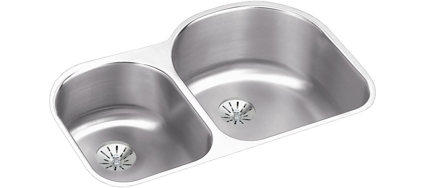 Elkay Tarja Lustertone® Classic Acero Inoxidable 31-1/4" x 20" x 10" Offset 40/60 Double Bajo Cubierta con Perfect Drain® — vista de producto