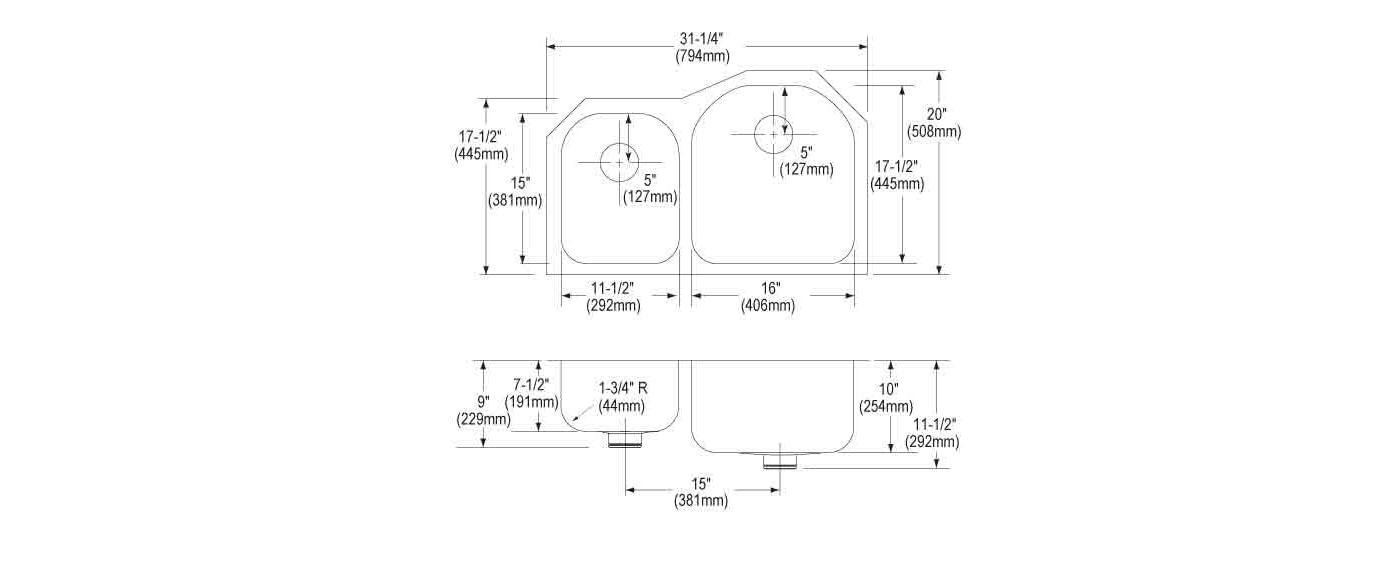 Elkay Tarja Lustertone® Classic Acero Inoxidable 31-1/4" x 20" x 10" Offset 40/60 Double Bajo Cubierta con Perfect Drain® — vista de producto