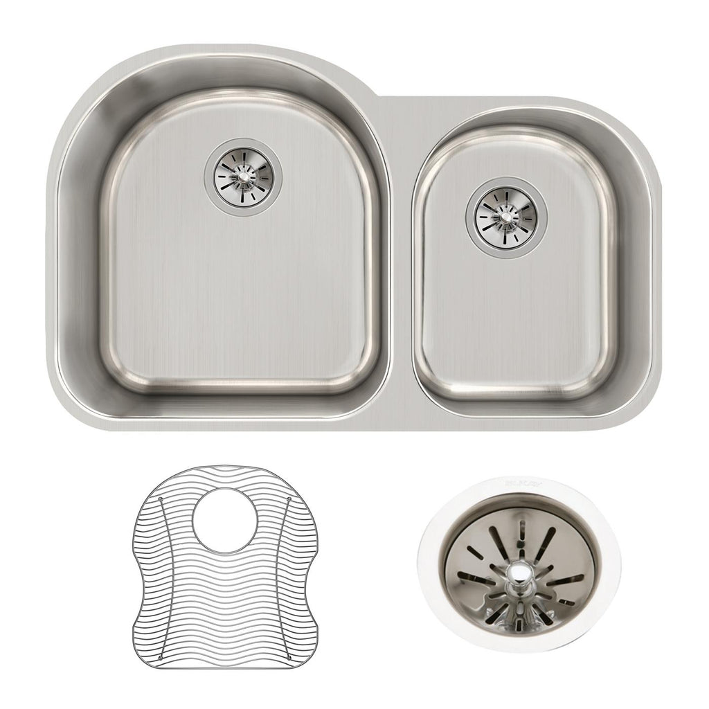Elkay Tarja Lustertone® Classic Acero Inoxidable 31-1/4" x 20" x 10" Offset 60/40 de Dos Tazones Bajo Cubierta (Kit) — ambiente de cocina