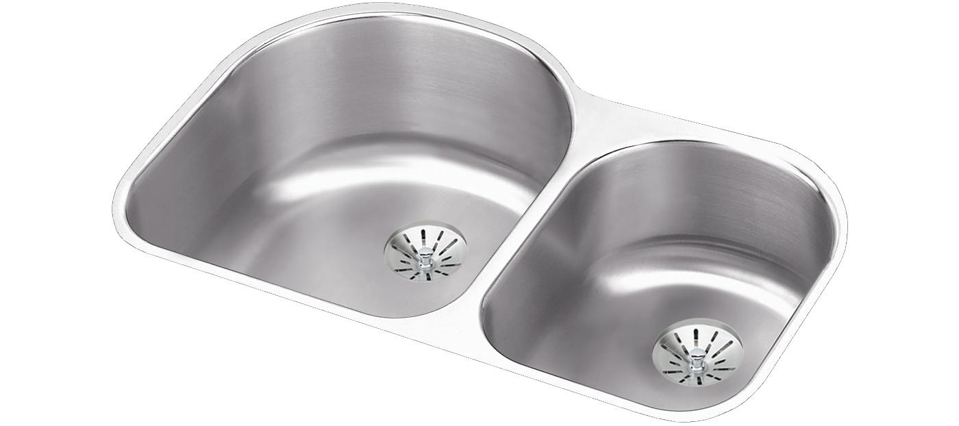 Elkay Tarja Lustertone® Classic Acero Inoxidable 31-1/4" x 20" x 10" Offset 60/40 Double Bajo Cubierta con Perfect Drain® — vista de producto
