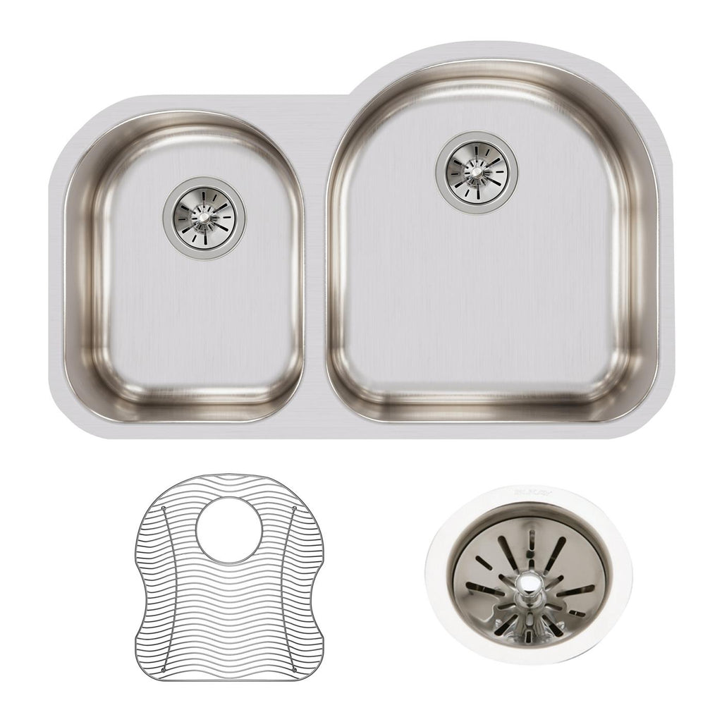 Elkay Tarja Lustertone® Classic Acero Inoxidable 31-1/4" x 20" x 7-1/2" Offset 40/60 de Dos Tazones Bajo Cubierta (Kit) — ambiente de cocina