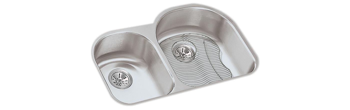 Elkay Tarja Lustertone® Classic Acero Inoxidable 31-1/4" x 20" x 7-1/2" Offset 60/40 de Dos Tazones Bajo Cubierta (Kit) — vista de producto