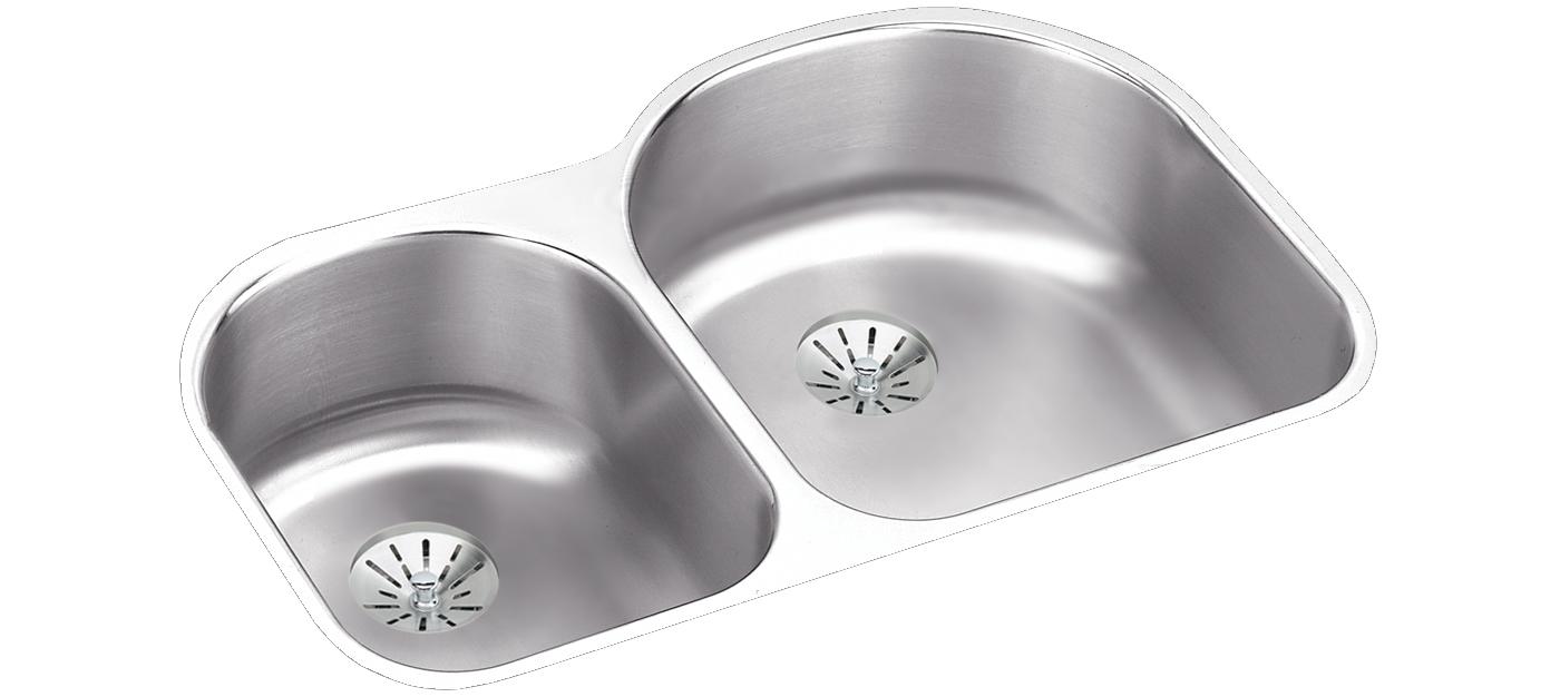 Elkay Tarja Lustertone® Classic Acero Inoxidable 31-1/4" x 20" x 7-1/2" Offset 40/60 Double Bajo Cubierta con Perfect Drain® — vista de producto