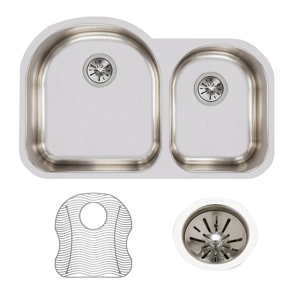 Elkay Tarja Lustertone® Classic Acero Inoxidable 31-1/4" x 20" x 7-1/2" Offset 60/40 de Dos Tazones Bajo Cubierta (Kit) — ambiente de cocina