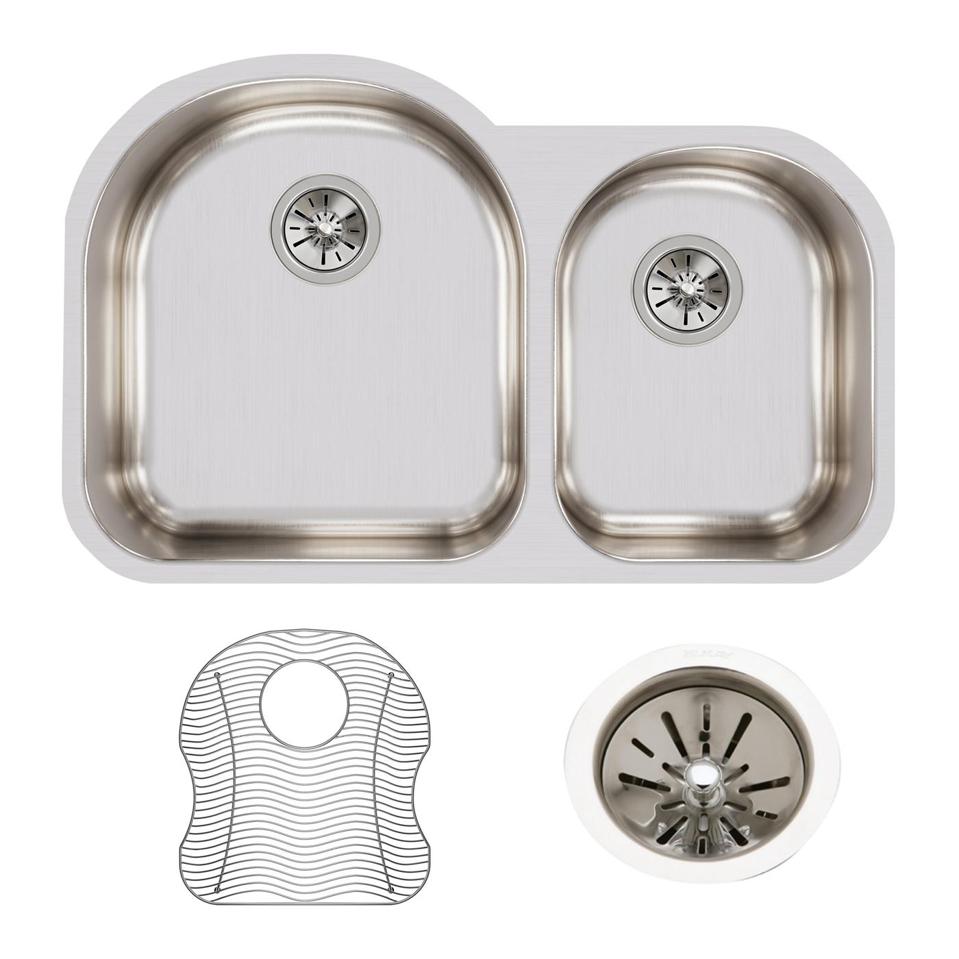Elkay Tarja Lustertone® Classic Acero Inoxidable 31-1/4" x 20" x 7-1/2" Offset 60/40 de Dos Tazones Bajo Cubierta (Kit) — ambiente de cocina