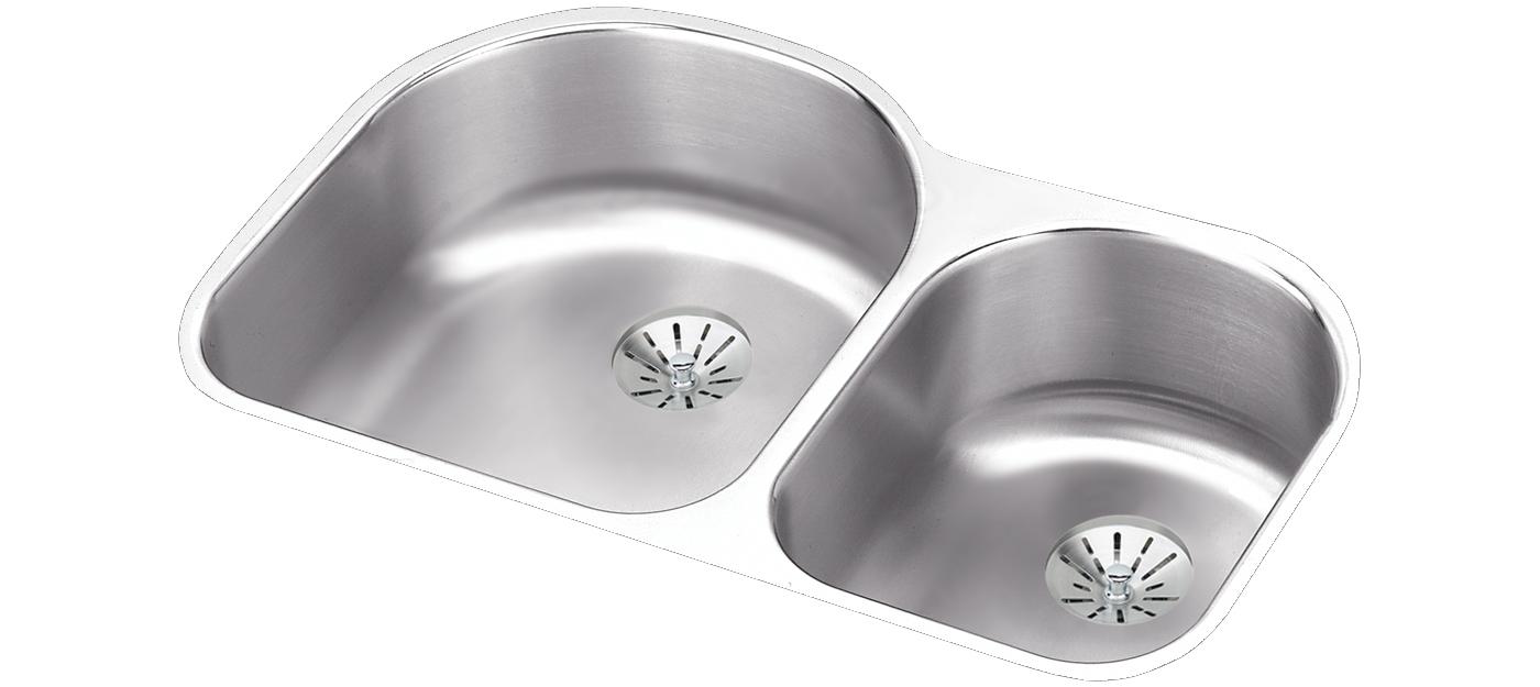 Elkay Tarja Lustertone® Classic Acero Inoxidable 31-1/4" x 20" x 7-1/2" Offset 60/40 Double Bajo Cubierta con Perfect Drain® — vista de producto