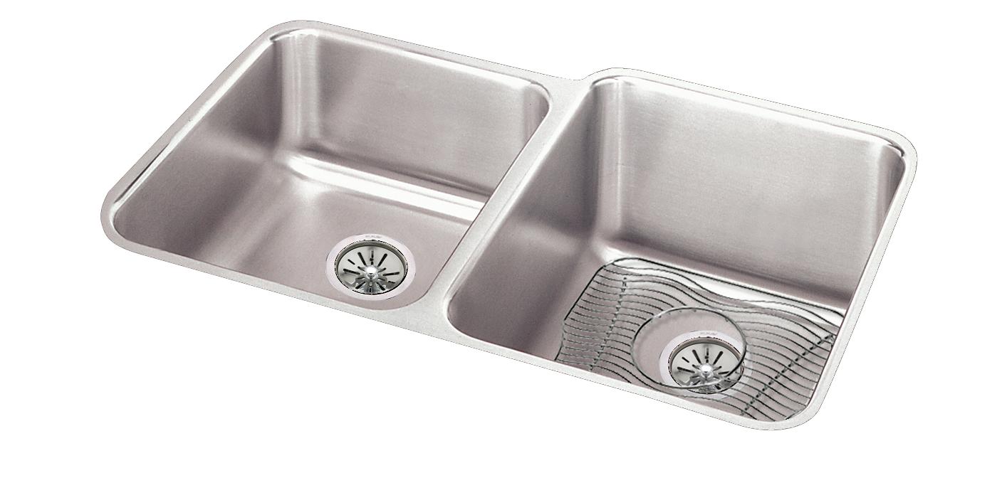 Elkay Tarja Lustertone® Classic Acero Inoxidable 31-1/4" x 20-1/2" x 9-7/8" Offset 40/60 de Dos Tazones Bajo Cubierta (Kit) — vista de producto
