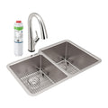 Elkay Tarja Lustertone Iconix® Calibre 18 Acero Inoxidable 31-1/4" x 20-1/2" x 9" Offset 40/60 Bowl Bajo Cubierta (Kit) w/Filter Faucet — vista de producto
