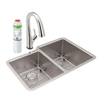 Elkay Tarja Lustertone Iconix® Calibre 18 Acero Inoxidable 31-1/4" x 20-1/2" x 9" Offset 40/60 Bowl Bajo Cubierta (Kit) w/Filter Faucet — vista de producto