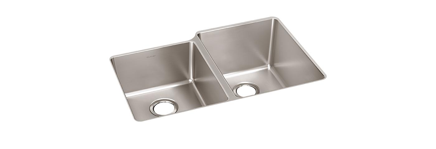 Elkay Tarja Lustertone Iconix® Calibre 18 Acero Inoxidable 31-1/4" x 20-1/2" x 9" de Dos Tazones Bajo Cubierta with Left Small Bowl — vista de producto