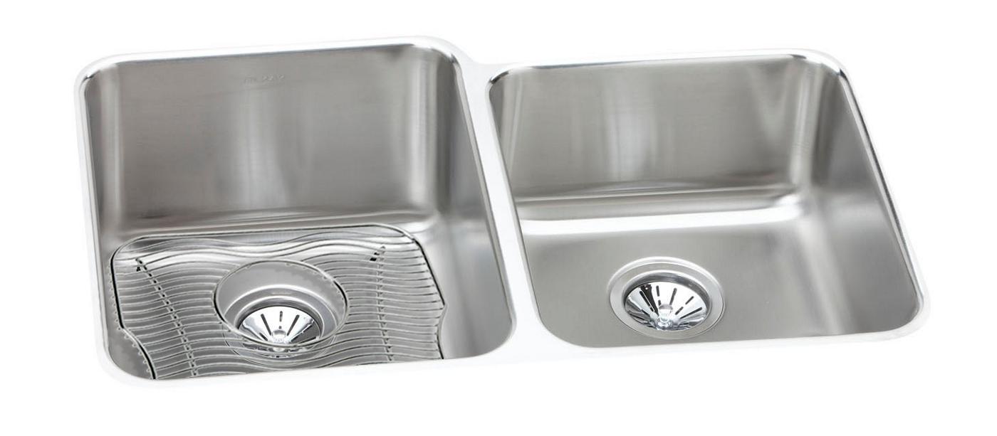 Elkay Tarja Lustertone® Classic Acero Inoxidable 31-1/4" x 20-1/2" x 9-7/8" Offset de Dos Tazones Bajo Cubierta — vista de producto