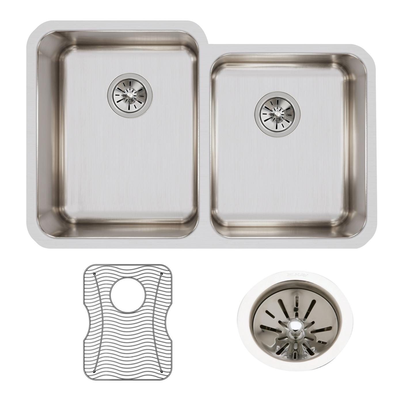 Elkay Tarja Lustertone® Classic Acero Inoxidable 31-1/4" x 20-1/2" x 9-7/8" Offset 60/40de Dos Tazones Bajo Cubierta (Kit) — ambiente de cocina