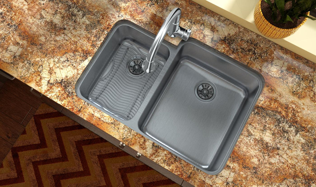 Elkay Tarja Lustertone® Classic Acero Inoxidable 30-3/4" x 21" x 9-7/8" Offset 40/60 de Dos Tazones Bajo Cubierta — ambiente de cocina