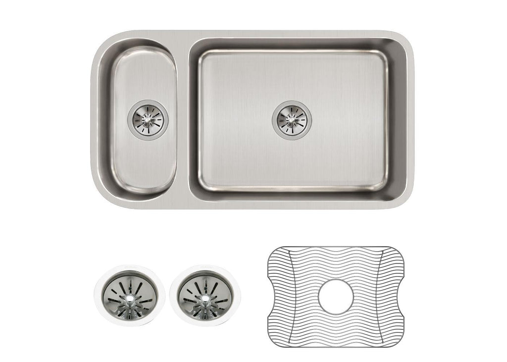 Elkay Tarja Lustertone® Classic Acero Inoxidable 32-1/4" x 18-1/4" x 7-3/4" 30/70 de Dos Tazones Bajo Cubierta (Kit) — ambiente de cocina