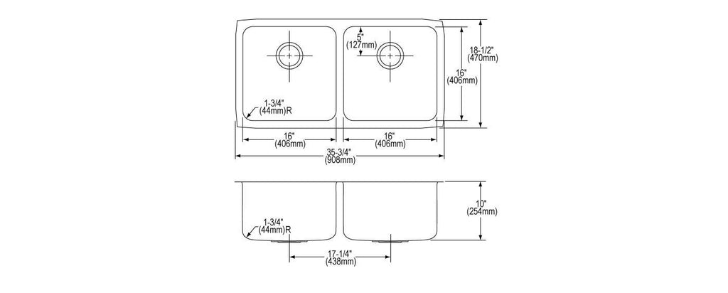 Elkay Tarja Lustertone® Classic Acero Inoxidable 35-3/4" x 18-1/2" x 10" de Dos Tazones Iguales Bajo Cubierta (Kit) — vista de producto