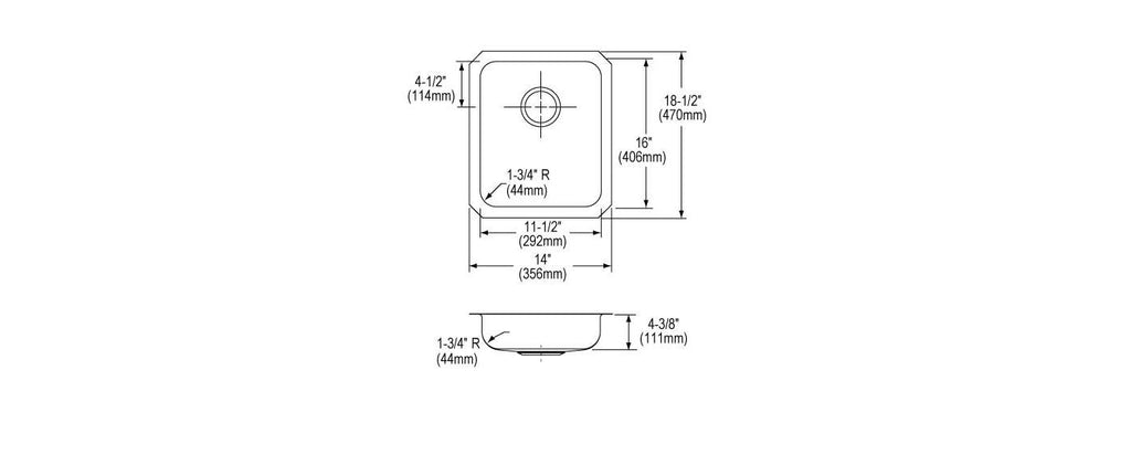 Elkay Tarja Lustertone® Classic Acero Inoxidable 14" x 18-1/2" x 4-3/8" de Un Tazón ADA Bajo Cubierta — vista de producto