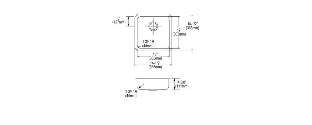 Elkay Tarja Lustertone® Classic Acero Inoxidable 14-1/2" x 14-1/2" x 4-3/8" de Un Tazón ADA Bajo Cubierta — vista de producto