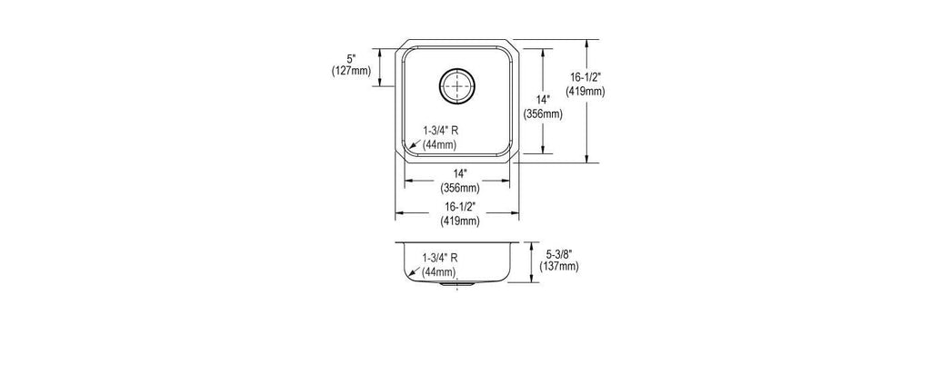 Elkay Tarja Lustertone® Classic Acero Inoxidable 16-1/2" x 16-1/2" x 4-7/8" de Un Tazón ADA Bajo Cubierta — vista de producto