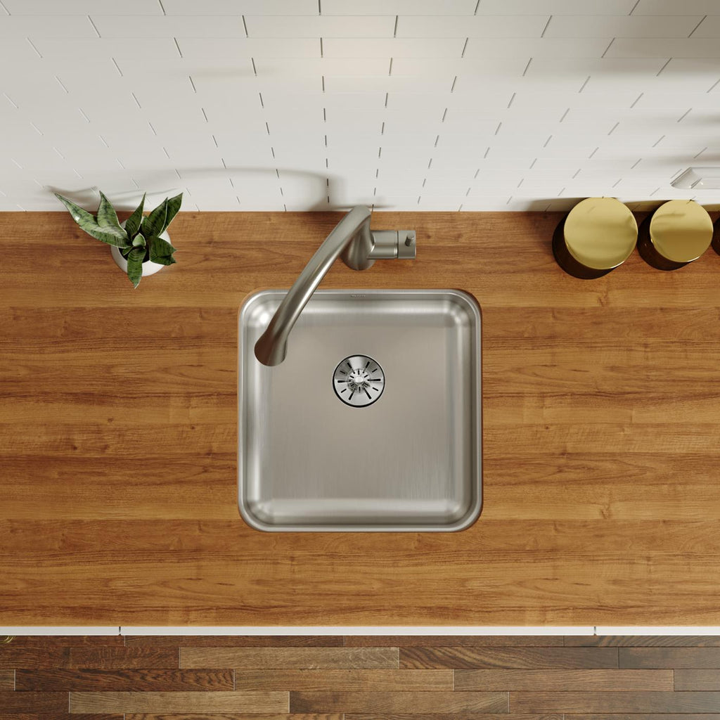 Elkay Tarja Lustertone® Classic Acero Inoxidable 16-1/2" x 16-1/2" x 5-3/8" de Un Tazón Bajo Cubierta ADA con Perfect Drain® — ambiente de cocina