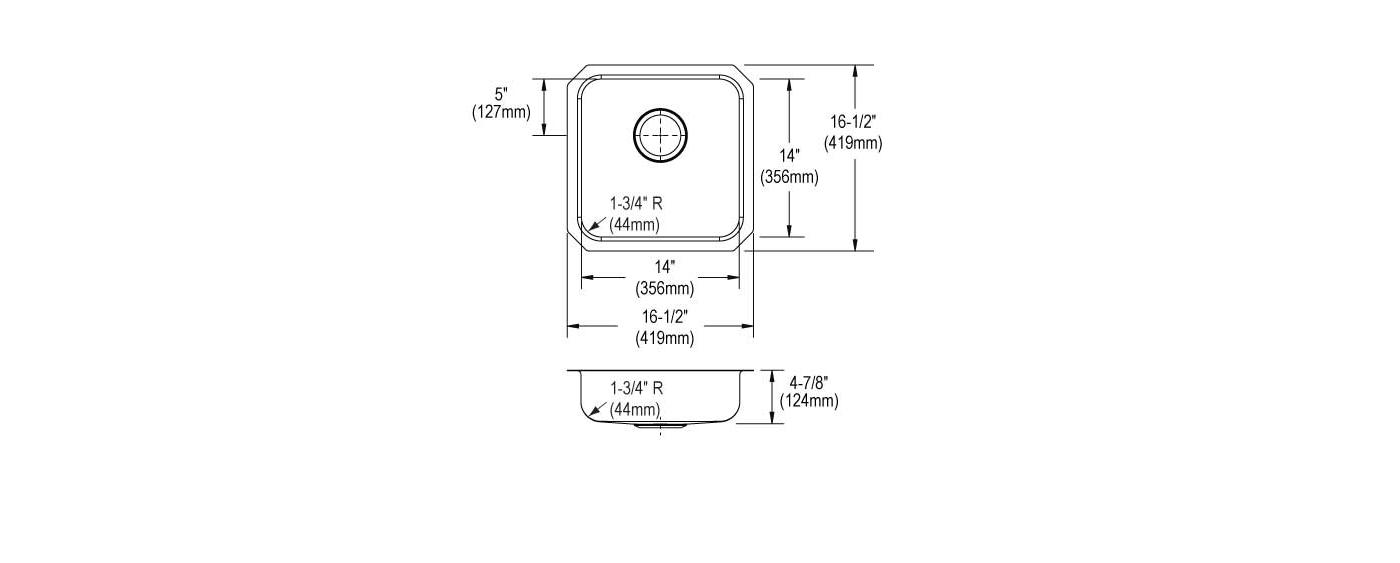 Elkay Tarja Lustertone® Classic Acero Inoxidable 16-1/2" x 16-1/2" x 5-3/8" de Un Tazón ADA Bajo Cubierta — vista de producto