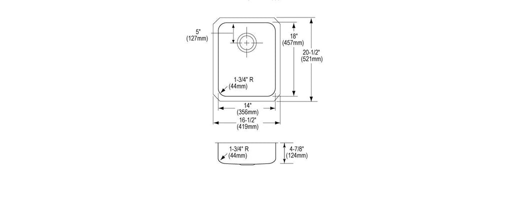 Elkay Tarja Lustertone® Classic Acero Inoxidable 16-1/2" x 20-1/2" x 4-7/8" de Un Tazón ADA Bajo Cubierta — vista de producto
