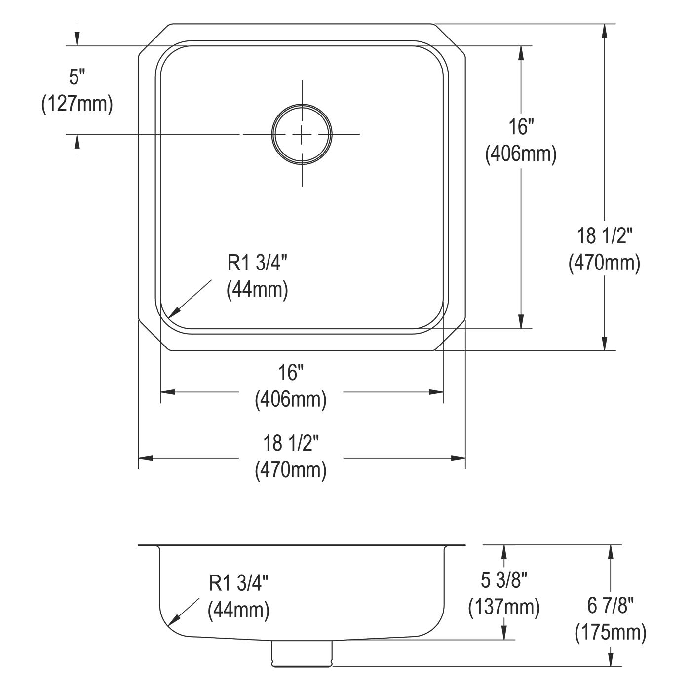 Elkay Tarja Lustertone® Classic Acero Inoxidable 18-1/2" x 18-1/2" x 5-3/8" de Un Tazón Bajo Cubierta ADA con Perfect Drain® — vista de producto