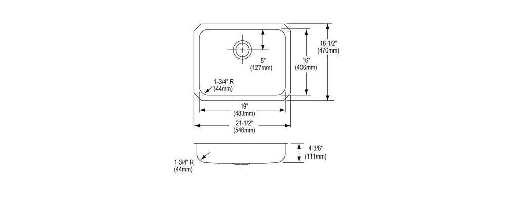 Elkay Tarja Lustertone® Classic Acero Inoxidable 21-1/2" x 18-1/2" x 4-3/8" de Un Tazón ADA Bajo Cubierta — vista de producto