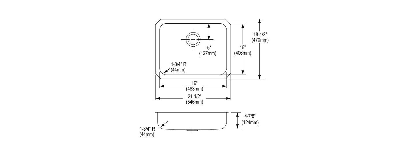 Elkay Tarja Lustertone® Classic Acero Inoxidable 21-1/2" x 18-1/2" x 4-7/8" de Un Tazón ADA Bajo Cubierta — vista de producto