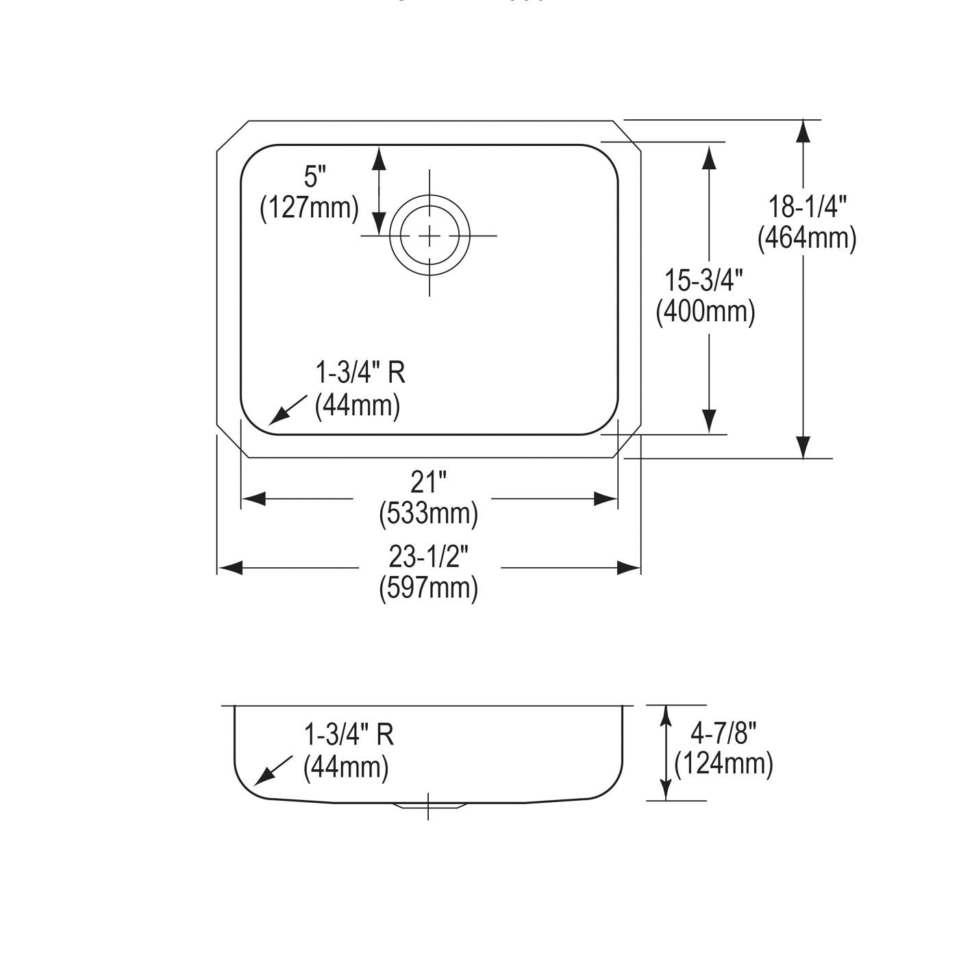 Elkay Tarja Lustertone® Classic Acero Inoxidable 23-1/2" x 18-1/4" x 4-7/8" de Un Tazón ADA Bajo Cubierta — vista de producto