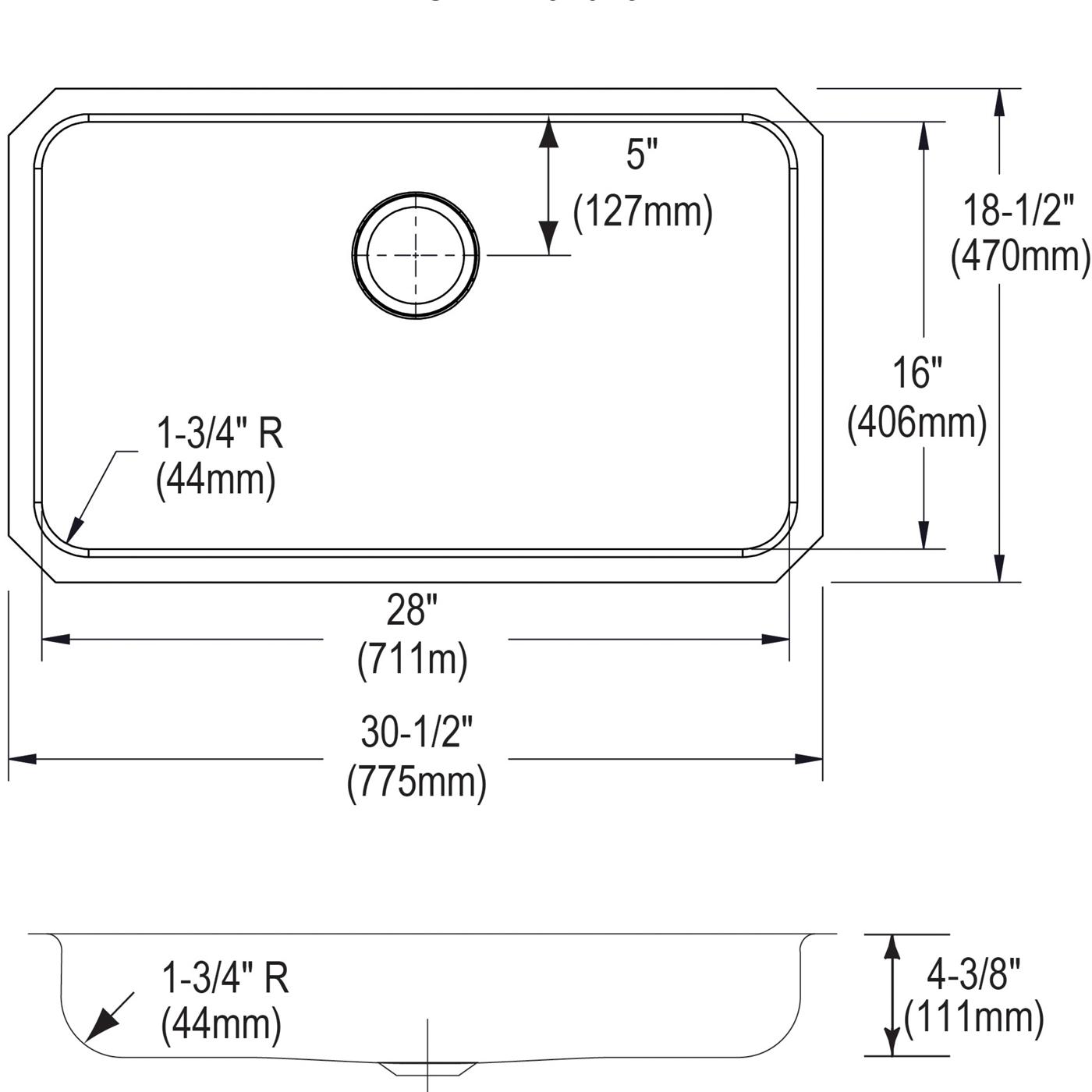 Elkay Tarja Lustertone® Classic Acero Inoxidable 30-1/2" x 18-1/2" x 4-3/8" de Un Tazón ADA Bajo Cubierta — vista de producto