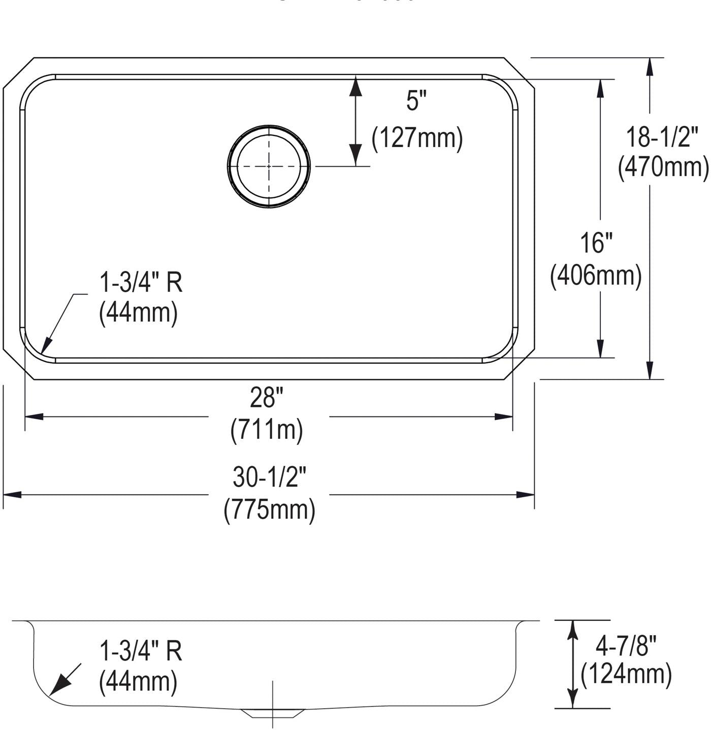 Elkay Tarja Lustertone® Classic Acero Inoxidable 30-1/2" x 18-1/2" x 4-7/8" de Un Tazón ADA Bajo Cubierta — vista de producto