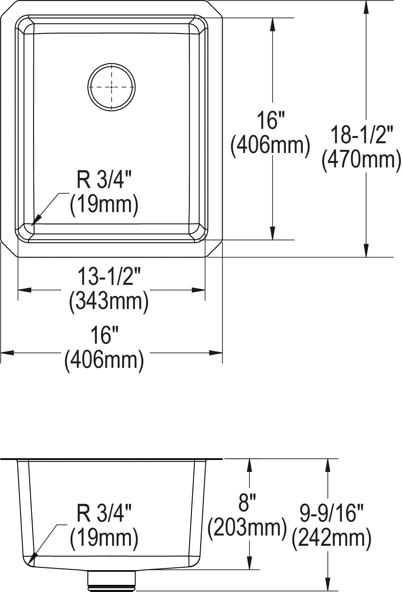 Elkay Tarja Lustertone Iconix® Calibre 16 Acero Inoxidable 16" x 18-1/2" x 8" de Un Tazón Bajo Cubierta with Perfect Drain® — vista de producto
