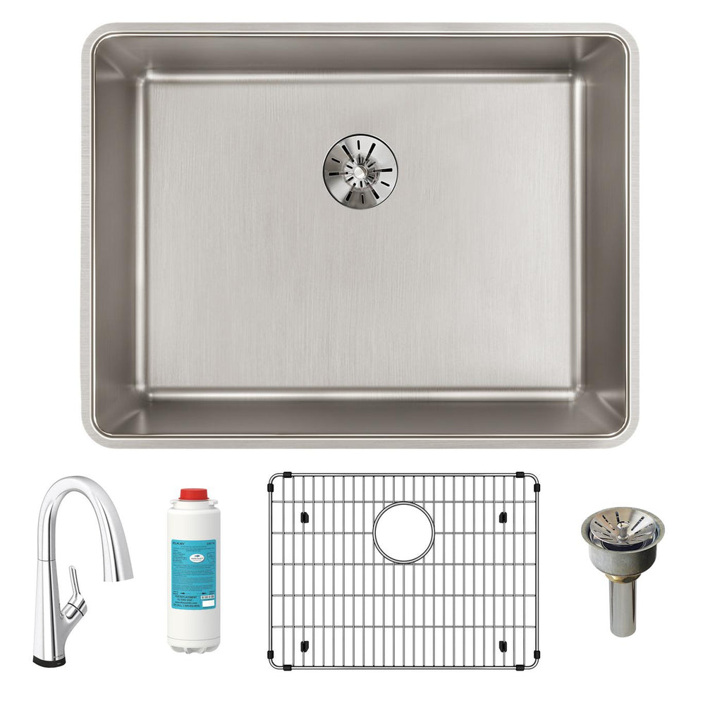 Elkay Tarja Lustertone Iconix® Calibre 16 Acero Inoxidable 23-1/2" x 18-1/4" x 9" de Un Tazón Bajo Cubierta (Kit con Llave Filtrada) with Perfect Drain® — ambiente de cocina
