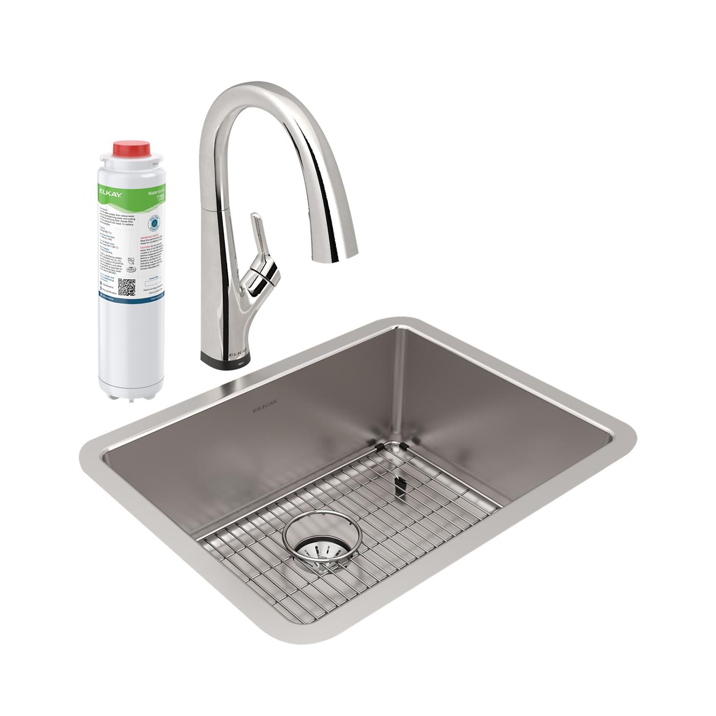 Elkay Tarja Lustertone Iconix® Calibre 16 Acero Inoxidable 23-1/2" x 18-1/4" x 9" de Un Tazón Bajo Cubierta (Kit con Llave Filtrada) with Perfect Drain® — vista de producto