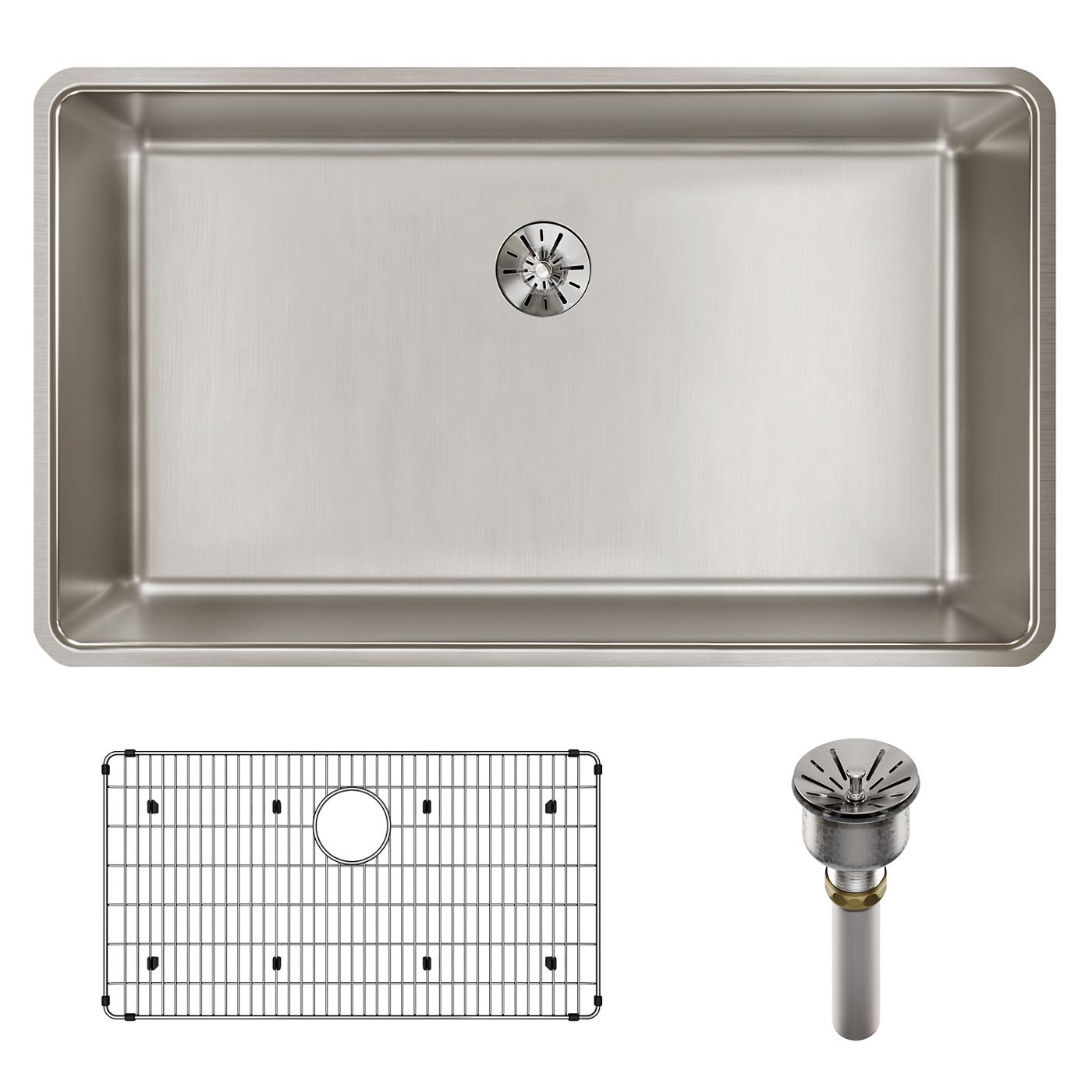 Elkay Tarja Lustertone Iconix® Calibre 16 Acero Inoxidable 32-1/2 x 19-1/2" x 9" de Un Tazón Bajo Cubierta (Kit) with Perfect Drain® — ambiente de cocina