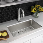 Elkay Tarja Lustertone Iconix® Calibre 16 Acero Inoxidable 32-1/2" x 19-1/2" x 9" de Un Tazón Bajo Cubierta (Kit con Llave Filtrada) with Perfect Drain® — ambiente de cocina