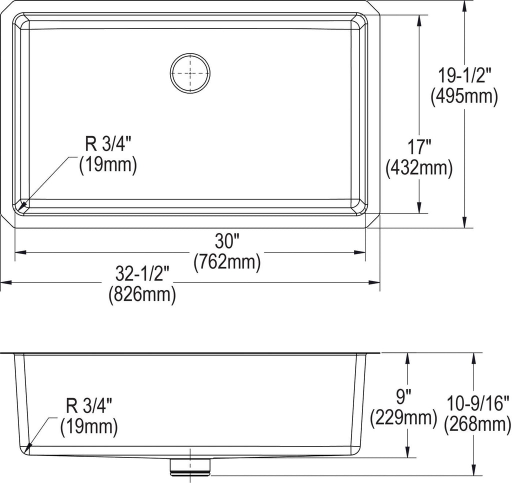 Elkay Tarja Lustertone Iconix® Calibre 16 Acero Inoxidable 32-1/2 x 19-1/2" x 9" de Un Tazón Bajo Cubierta (Kit) with Perfect Drain® — vista de producto